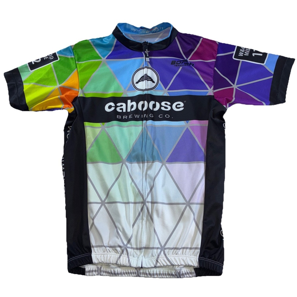 Borah Caboose Brewing Co Cycling Jersey Mens Small Multi Color Full Zip W&OD